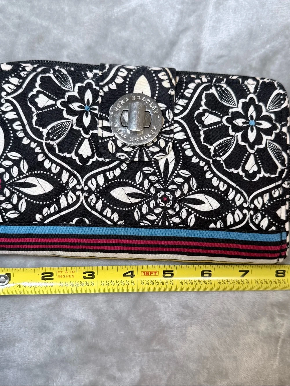 Vera Bradley Black & White Patterned Turnlock Zip Wallet